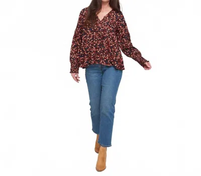 Elsie & Zoey Drew V-neck Long Sleeve Tiered Blouse In Floral Fig In Multi