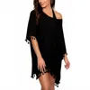 Elsie & Zoey Fringe Beach Swimsuit Cover Up In Black In Black