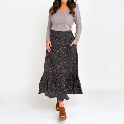Elsie & Zoey Joie Paisley Tiered Maxi Skirt In Multi In Green