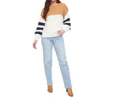 Elsie & Zoey Kennedy Chunky Drop Shoulder Sweater In Color Block In Brown