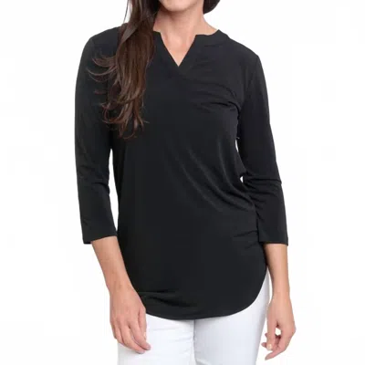 Elsie & Zoey Quarter Sleeve V-neck Tunic In Black