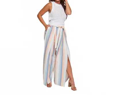Elsie & Zoey Wynn Open Slit Striped Tie Waist Wide Leg Pants In Multicolor