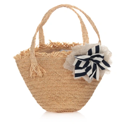 Elsy Kids' Girls Beige Raffia Straw Bag (25cm) In Brown