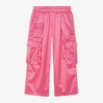 Elsy Kids' Girls Pink Satin Cargo Trousers