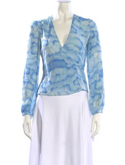 Pre-owned Elton John For Realisation Silk Tie-dye Print Blouse In Blue