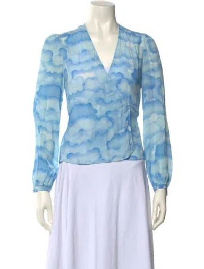 Pre-owned Elton John For Realisation Silk Tie-dye Print Top In Blue