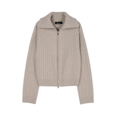 Elune Mode Women's Cable Knit Double Zip Up _ Dusty Brown