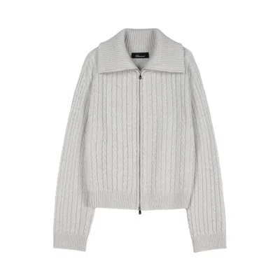 Elune Mode Women's Cable Knit Double Zip-up _ Silver Melange