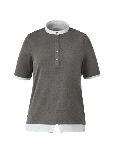 Elune Mode Women's Grey Pointelle Cotton Henley _ Charcole