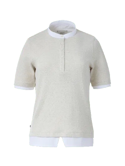 Elune Mode Women's White Pointelle Cotton Henley _ Oatmeal