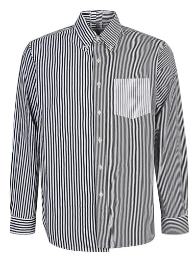 E.l.v Denim Black Contrast Striped Cotton Shirt