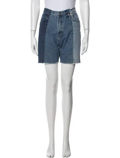 Pre-owned E.l.v Denim Colorblock Pattern Mini Shorts In Blue/white