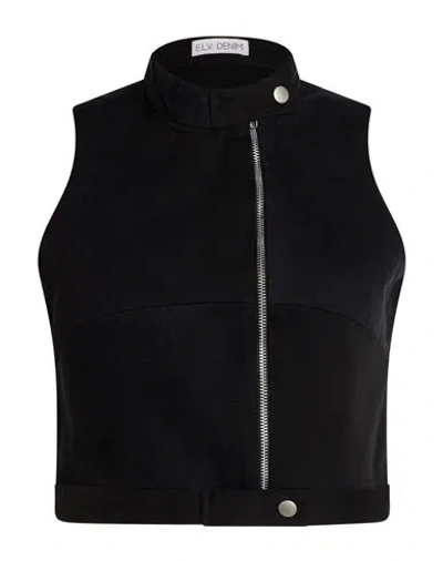 E.l.v Denim E. L.v. Denim Woman Top Black Size 4 Cotton, Elastane
