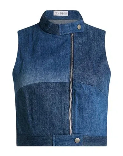 E.l.v Denim E. L.v. Denim Woman Top Blue Size 4 Cotton, Elastane