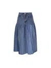 E.l.v Denim Harvard Ruffled Midi Denim Skirt