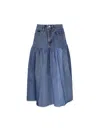 E.l.v Denim Harvard Ruffled Midi Denim Skirt In Blue