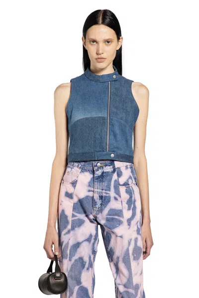 E.l.v Denim Jeannie Biker Top In Blue