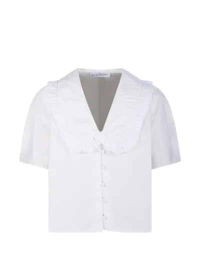 E.l.v Denim Lola Ruffled V-neck Shirt In White