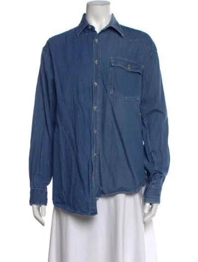 Pre-owned E.l.v Denim Long Sleeve Button-up Top In Blue