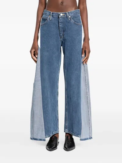 E.l.v Denim Panelled Frayed Jeans In Blue