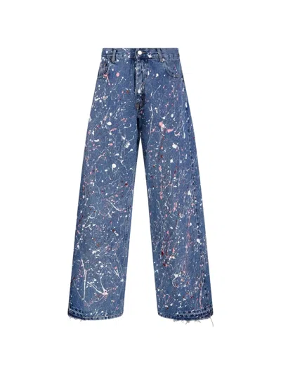 E.l.v Denim Splatter-effect Frayed-hem Jeans In Multi