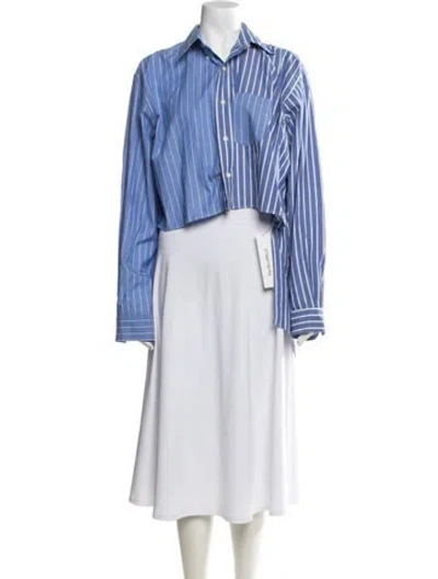 Pre-owned E.l.v Denim Striped Long Sleeve Button-up Top In Blue