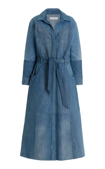 E.l.v Denim Women's The Classic Denim Trench In Medium Wash
