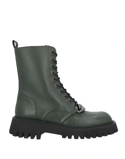 Elvio Zanon Woman Ankle Boots Military Green Size 8 Leather