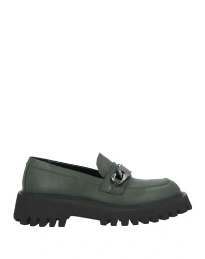 Elvio Zanon Woman Loafers Military Green Size 8 Leather