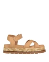 Elvio Zanon Woman Sandals Camel Size 8 Leather, Natural Raffia In Brown
