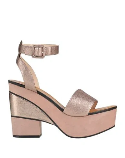 Elvio Zanon Woman Sandals Rose Gold Size 10 Soft Leather In Pink