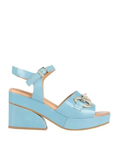 Elvio Zanon Woman Sandals Sky Blue Size 8 Leather