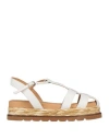 Elvio Zanon Woman Sandals White Size 8 Leather, Natural Raffia