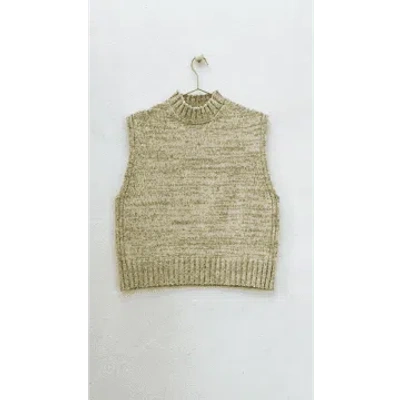 Elwin Raye Cotton Knitted Vest In Green/ecru Marl By