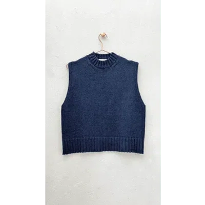 Elwin Raye Cotton Knitted Vest In Navy By In Blue