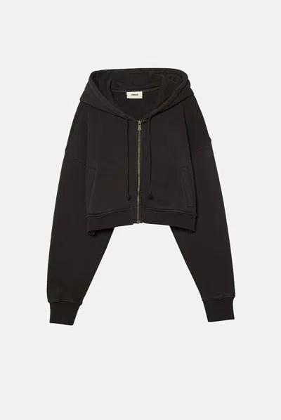 Elwood Babydoll Crop Zip Hoodie In Brown