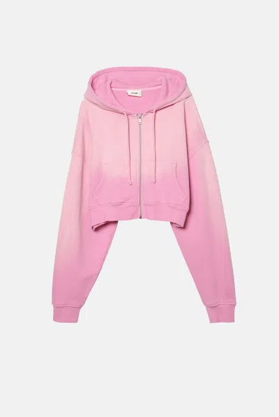 Elwood Babydoll Crop Zip Hoodie In Pink