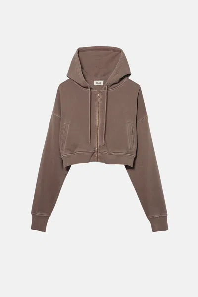 Elwood Babydoll Crop Zip Thermal Hoodie In Brown