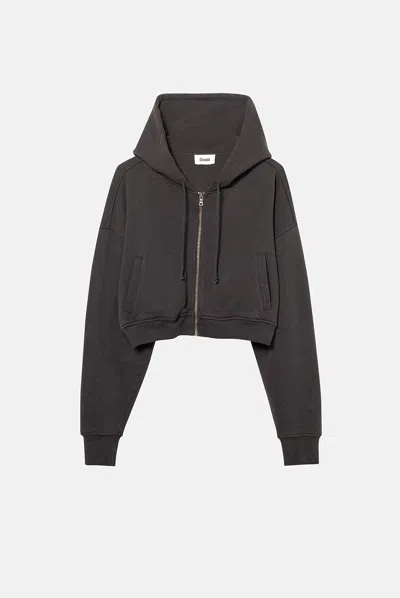 Elwood Babydoll Crop Zip Thermal Hoodie In Gray