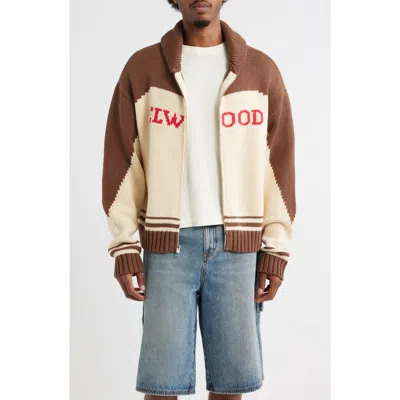 Elwood Camp Shawl Collar Zip Cardigan In Multi