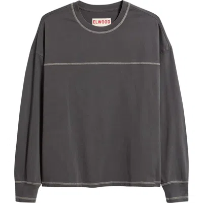 Elwood Contrast Long Sleeve T-shirt In Charcoal
