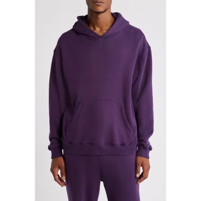 Elwood Core Oversize Organic Cotton Brushed Terry Hoodie In Vintage Grape