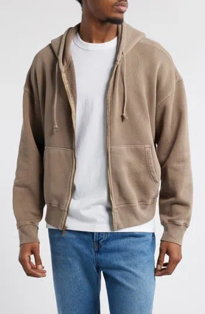 Elwood Core Oversize Terry Full Zip Hoodie In Vintage Brown