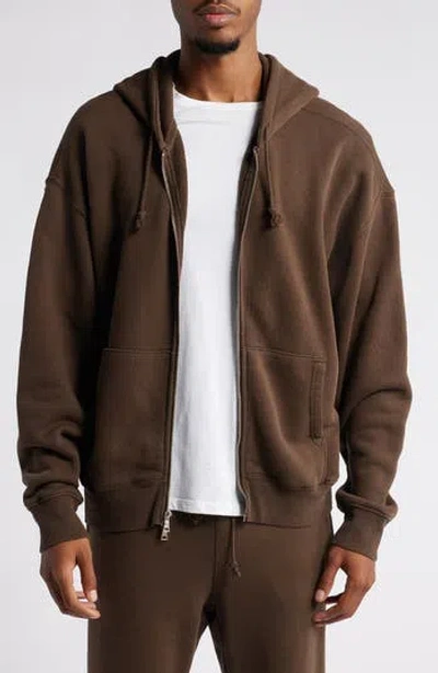 Elwood Core Oversize Terry Full Zip Hoodie In Vintage Chocolate