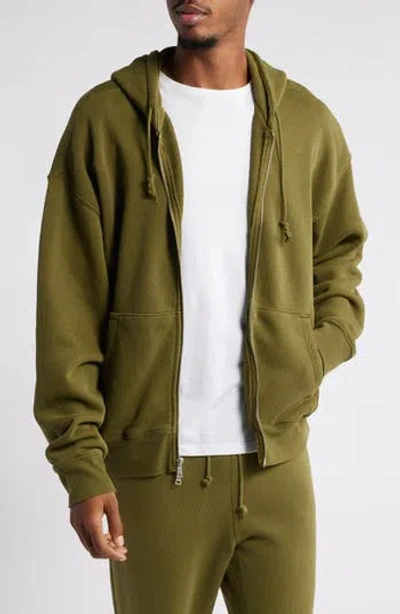 Elwood Core Oversize Terry Full Zip Hoodie In Vintage Olive