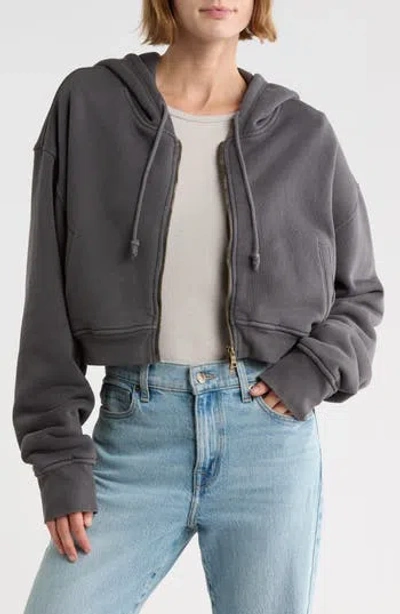 Elwood Crop Organic Cotton Zip Hoodie In Vintage Grey