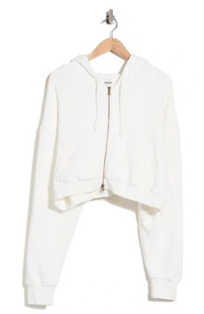Elwood Crop Organic Cotton Zip Hoodie In Vintage White