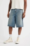 Elwood E Logo Oversize Denim Carpenter Shorts In Blue