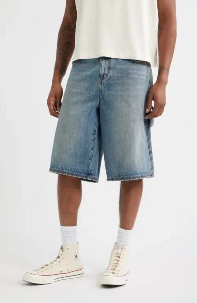 Elwood E Logo Oversize Denim Carpenter Shorts In Blue
