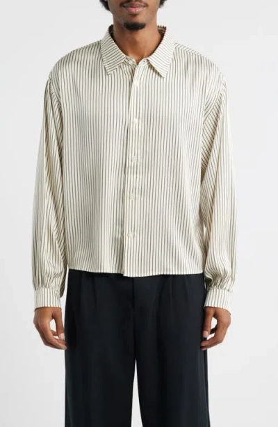 Elwood Executive Stripe Satin Button-up Shirt In Neutral